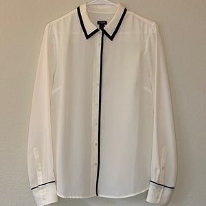 J. Crew Contrast Piping White Blouse